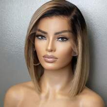 Ombre Blonde Bob Lace Front Wigs Human Hair With Dark Roots 180% Density 13x4 Lace Front Wigs Human Hair Glueless Short Ombre Blonde Bob Wigs Human Hair Pre Plucked For Women - 金色陰影 - 查看 1