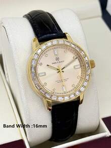 Pablo Raez 1pc 18K Gold Ladies Watches Luxury Vintage Women Dress Wristwatch Summer Accessories Jewelry Square Crystal Fantasy Original Charming Watches Fashionable Rectangle Rhinestones Stainless Steel IPG Golden Non Tarnish Plated Color Metal Case Elegant Top Brand New Shinning Rhinestones Design - one-size - View 5