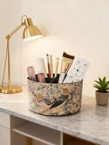 360° Rotating Cosmetic Storage Box, Art Supply Storage Box, Remote Control Holder, 4-Compartment Multi-Functional Pen Holder Desktop Stationery Storage Box (Magpie On A Branch) - Multicolor - View 3