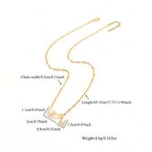 1件经典时尚双心字母项链，女士金色不锈钢唇链项链 - 金黃色 - 查看 2