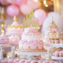 DFour Ever A Princ Cake Topper Princ 4th Birthday Party Decorations Castle Cake Decor Rose Gold Glitter For Four Years Old Girl Little Princ 4th Birthday Party Decor Plies - như hình ảnh - Xem 3