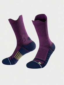 Driftmere 1/2 Pairs Purple Mesh Crew Socks For Men, Professional Basketball, Outdoor Sports, Moisture Wicking, Non-Slip, Cushioned, Elastic, Breathable, Fall - Dusty Purple - View 10