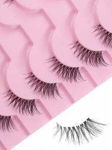 10 Pairs 3D Faux Mink False Eyelashes, Natural Looking Full Strip Half Eye Lashes, Transparent Band Short Fake Mink Eyelashes, Makeup Thick Eyelashes - Black - View 4