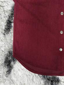 Chemise décontractée pour petites femmes, blouse décontractée d'automne pour dames, couleur unie, devant court, dos long - Rouge foncé - Voir 4