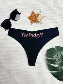 1pc Customized Funny Christmas Women's Sexy Seductive Minimalist Sexy Thong Panties, Bridal Lingerie - Black - View 4