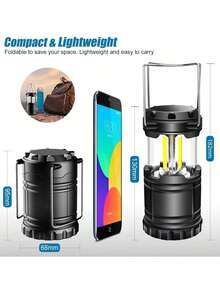 2pcs LED Battery Powered Lights, Portable Survival Battery Powered Lights, Camping Lantern, Suitable For Hurricane, Emergency, Storms, Power Outage, Foldable Outdoor Lights - 2 Black - View 4