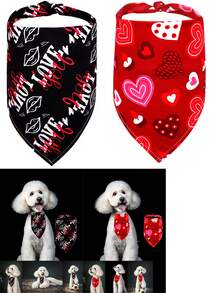 2pcs Valentine's Day Pet Accessories Heart-Shaped Bib, Dog Bandana, Wedding & Holiday Pet Supplies, Suitable For Daily Cleaning, Effectively Blocking Drool - Multicolor - View 1