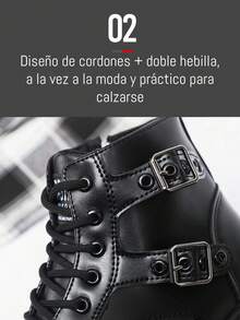 Botas casuales de caña alta para hombres, zapatos de moda, botas de trabajo, zapatos deportivos, zapatos de viaje, botas de tobillo de punta redonda, estilo occidental,con diseño de cremallera lateral que facilita la colocación,adecuados para eventos deportivos,vacaciones,viajar, otoño/invierno - Negro - Ver 7