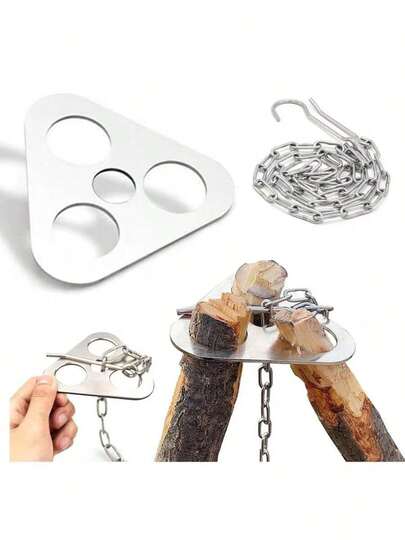 1 set justerbar utomhusgrill, hängande grytlapp i rostfritt stål, bärbart stativställ för camping, picknick, matlagning