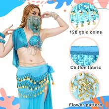 Carnival Night Party Belly Dance Coin Hip Scarf & Tassel Embellished Face Veil For Costume Styling - Multicolor - View 2