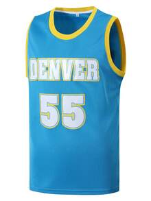 男士篮球服 55 蓝色刺绣休闲运动背心 圆领无袖训练服 - 藍色 - 查看 1