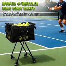 Tennis Ball Hopper Cart With 4 Wheels,Foldable Large Capacity Pickleball & Tennis Ball Collector For Court Training, Coaching - Black - View 4
