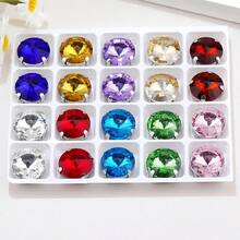 Rivoli Round Shape, 6mm,8mm,10mm,12mm,14mm,16mm,18mm, Glass Multi Colors Fancy Ellipse Shiny Handmade Sliver Metal Claw Base, Sewing Crystal Hand Sewn Rhinestone Decoration Beads Flat Back With Holes Gems DIY Accessories Sew On Stones Strass For Decorating Clothes, Dress, Bags, Shoes, Brooches, Earrings, Handicrafts - Golden - View 13