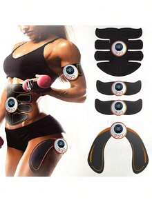 USB Rechargeable Wireless EMS Muscle Stimulator, ABS Abdominal Muscle Trainer, Body Shaper, Buttocks Trainer, Unisex - Black - View 9