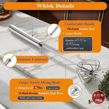 Stainless Steel Semi Automatic Whisk Egg Beater Whizzy Whisk, Hand Push Blender Kitchen Mixer Wisking Tool For Blending Cooking Gadgets(12in) - Default - View 4