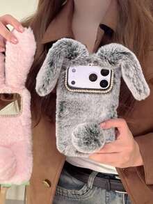 Fashionable & Cute Rabbit Plush Winter Phone Case Compatible With IPhone 17 Pro Max/16 Plus, Anti-Drop, Warm Hand Warmer, Phone Protective Cover