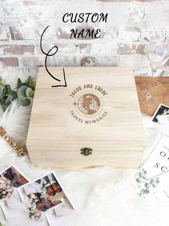 Anpassad reseminnesask, personlig present till par, personligt namngivet träminnesskänk, smyckesskrin, rektangulära askar med lock, reseminnesskänk för par, alla hjärtans dag-presenter till honom och henne, graverad träask, jubileumspresenter, familjepresent, för jubileum, bröllop, , födelsedag, alla hjärtans dag