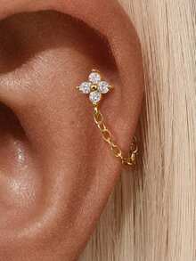 1Pc 925 Sterling Silver Helix Earrings For Women Flat Back Earrings Hidden Helix Earring Dangle Drop Tassel Chain Earring Cartilage Studs Jewelry Gift - Gold - View 4