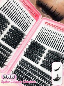 Asiteo 540/570pcs Russian Lash Extensions Kit Spikes Lash Individuals 3D Volume Eyelash Clusters D-Curl Lash Clusters Kit 10-18MM ,Spike Lashes Individual Lash Clusters, Multi-Type Look, Spikes/80D Individual Soft DIY Eyelash Extension At Home - D - View 1