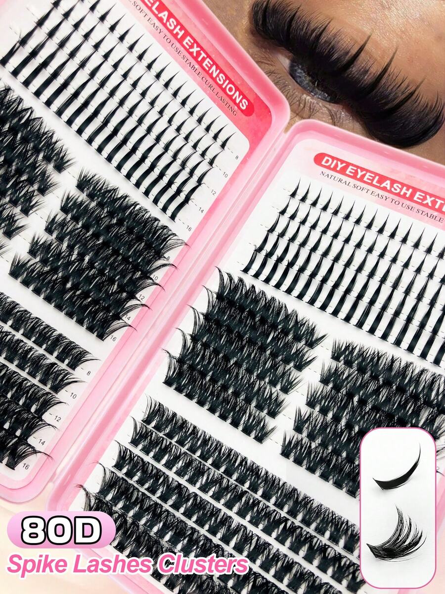 Asiteo 540/570pcs Russian Lash Extensions Kit Spikes Lash Individuals 3D Volume Eyelash Clusters D-Curl Lash Clusters Kit 10-18MM ,Spike Lashes Individual Lash Clusters, Multi-Type Look, Spikes/80D Individual Soft DIY Eyelash Extension At Home - D - View 1