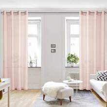 Hiasan Set Of 2 Sheer Voile Curtains Living Room With Eyelets Curtains Panel Curtains Transparent Airy Decorative Curtain For Bedroom 240 X 140 Cm (H X W) White - Pink - View 6