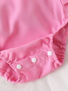 Baby Girls' Cute Square Collar Floral Ruffle Trim Bodysuit With Headband, Spring/Summer - Pink - View 6