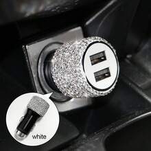 1pc Bling Bling Rhinestone Studded Car Charger, Fast Charging, USB A/C Car Phone Charger, Heart-Shaped LED Display Rhinestone Car Charger Adapter, Fast Charging, Supports Phones, Dashcams, GPS Etc., Handmade, Ideal Gift For Men And Women On Holidays/Birthdays - Multicolor - View 42