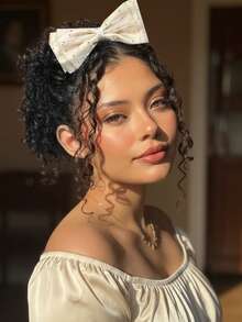 1 pieza Extensión de cabello con cola de caballo de 8 pulgadas [Cola de caballo rizada + Lazo de cinta beige/azul/morado/rosa] Pelucas y extensiones sintéticas de cola de caballo con lazo elástico para niños y mujeres, adecuadas para uso diario, regalos de Navidad, pelucas y accesorios de graduación - Negro natural - Ver 4