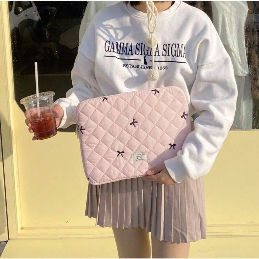 1 Laptop Bag Ballet-Style Bow Embroidered Tablet Bag For 10/11-Inch IPad 13/14-Inch  15/15.6-Inch Laptop Bag - 藍色 - 查看 1