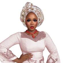 1pc Fashion African Autogele Headtie Nigeria Women Head Wraps Already Made Wedding Geles (Red)