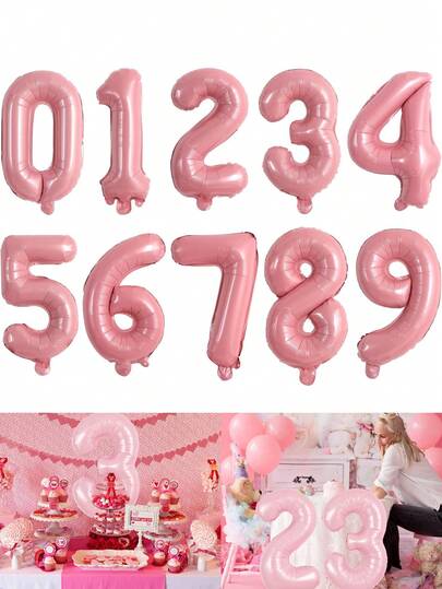 40-Inch Pink Number Balloon Set, Large Light Pink Foil Number Balloons 0-9, Suitable For Ladies, Helium Balloons, Birthday, Graduation, Princess Party Decor