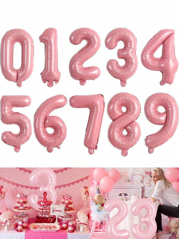 40-Inch Pink Number Balloon Set, Large Light Pink Foil Number Balloons 0-9, Suitable For Ladies, Helium Balloons, Birthday, Graduation, Princess Party Decor