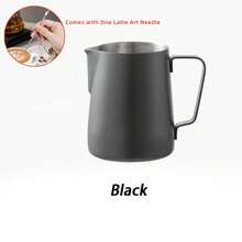 黑色/白色/原装 304 不锈钢拉花奶缸，带刻度，奶泡壶/奶缸，配拉花笔，咖啡师卡布奇诺拉花奶缸，意式咖啡吧配件工具，12 盎司 (350 毫升) / 20 盎司 (600 毫升)