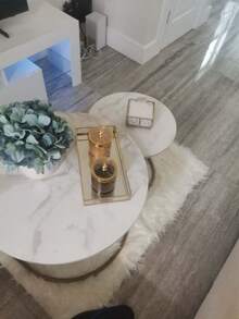 1 Juego de mesa de centro redonda anidada chapada en oro con tablero de mármol de madera y marco de metal resistente, adecuada como mesa auxiliar para sala de estar, dormitorio, balcón y patio - Dorado - Ver 8