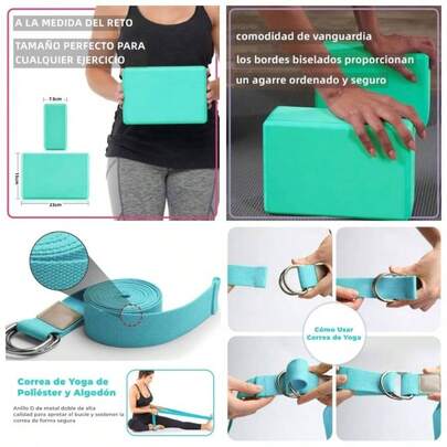 Bloques de Yoga de Alta Densidad 9 inchx6 inchx4 inch, Bloque Para Yoga o Pilates, Yoga Blocks con Correa para Apoyar y Profundizar Posturas, Superficie Ligera, Resistente al Olor y Antideslizante para Yoga, Pilates y Meditacin