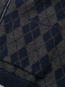 DEEKA 秋冬新款女装时尚休闲菱格纹飞行员夹克针织短外套 - 灰藍 - 查看 5