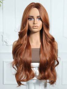 28 Inch Long Brown Synthetic Wig, Middle Part Blonde Curly Hair, Suitable For Women's Daily Wear, Cosplay, Natural And Realistic, Can Be Used For Halloween, Christmas, New Year, Carnival, Music Festivals, Ideal Gift For Girls, Summer Graduation, Holidays, And Perfect For Halloween And Christmas. - 臟橘色 - 查看 3