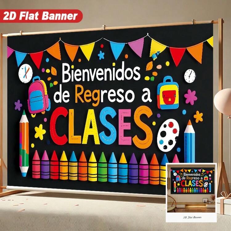 Cortina de puerta de 2D, Cortina de puerta de regreso a la escuela - Decoración de bienvenida en español (Lápiz, Mochila, Reloj) - Tela colgante de poliéster durable, adecuada para maestros, escuelas, educación en el hogar - Decoración de aula - Fácil de colgar, Decoración escolar, Colores vibrantes, Impresión de alta calidad, Motivos decorativos, Padres de educación en el hogar, Suministros para maestros, Diseño con temática escolar, Material duradero, Símbolo de regreso a la escuela - Multicolor - Añade 1