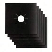 Gas Stove Burner Liners, 6/1 Pack Non-Stick Reusable Gas Range Protectors Stove Top Covers For Gas Burners Heat-Resistant Dishwasher  10.6"X10.6" - Black - View 1