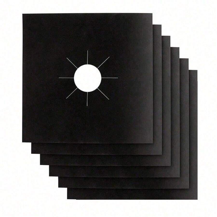 Gas Stove Burner Liners, 6/1 Pack Non-Stick Reusable Gas Range Protectors Stove Top Covers For Gas Burners Heat-Resistant Dishwasher  10.6"X10.6" - Black - View 1