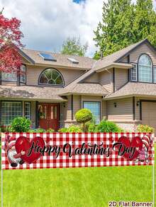 1pc Happy Valentine's Day Banner, 200x40cm Polyester Valentine's Day Outdoor Hanging Banner, Sweet Heart Gift Box & Gnome Pattern Welcome Sign, Happy Valentine's Day Party Supplies, Outside Fence Garage Garden Porch Backdrop Home Decor Wall Room Decor - Multicolor - View 8