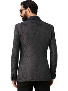 Men's Suit Black Shawl Collar Tuxedo Jacket, Paisley Jacquard Pattern Blazer With Beaded Lapel, Pocket & Cuffs, Wedding Prom Formal Dinner Jacket, Slim Fit Suit Coat - 黑色 - 查看 2