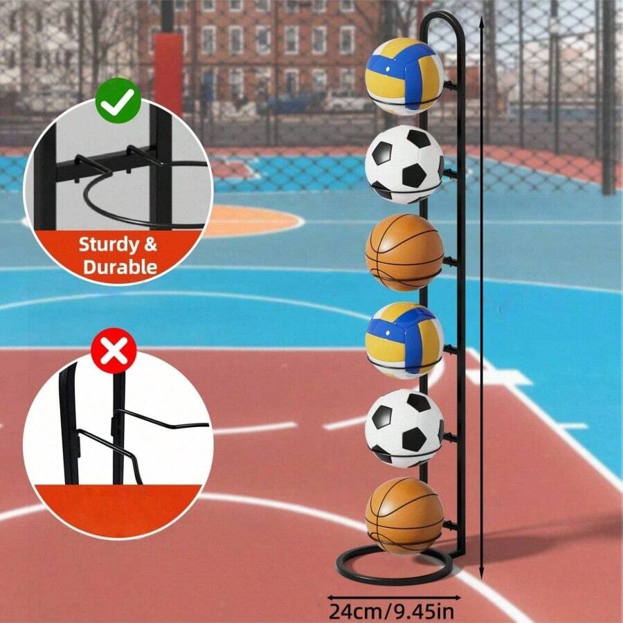 Estantería de almacenamiento de balones de baloncesto, fútbol y voleibol de varias capas, adecuada para el hogar, la sala de estar, el dormitorio, el garaje, organización y almacenamiento de balones - Negro - Ver 1
