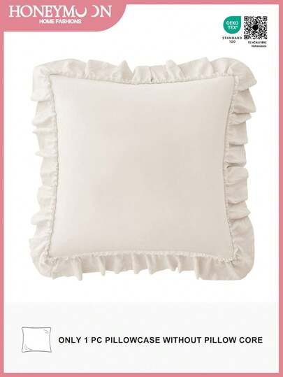 1pc Romantic French Ruffle Quilted Envelope Pillow Cover (Pillow Insert Not Included), Exquisite Romantic Decorative Pillow Sham For Bedroom/Dorm/Sofa/Lounge Chair, Can Be Given As Gift To Lover Or Friend. Machine Washable. Oeko-Tex Certified. Beige
