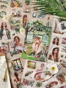 Pacote com 20 adesivos recortados com fragrância de glacê de mel, tema vintage, 8 estilos diferentes, PET + papel washi (2 materiais), livro de adesivos grande para scrapbooking, adesivos para planners DIY, material escolar, adesivos divertidos para laptop, Kindle e celular. - Multicolorido - Ver 5