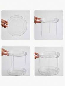 1pc Minimalist High-End Home Storage Organizer Rotating Display Rack, Vanity Makeup Cosmetics Shelf, Bathroom Countertop Perfume & Skincare Holder Tray - Transparent - View 7