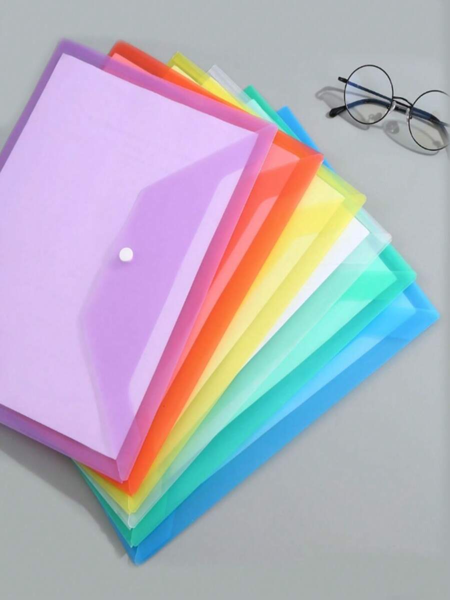 10/5/1pc A4 Plastic File Bag - Thickened File Bag, Transparent Snap Data Student File Storage Bag, A4 File Bag, Pp Transparent Plastic Snap File Bag, Plastic File Bag, Macaron Color Waterproof Data Bag, Office Folder | Fashionable File Storage | Waterproof PP Material Suitable For Students And Office Use