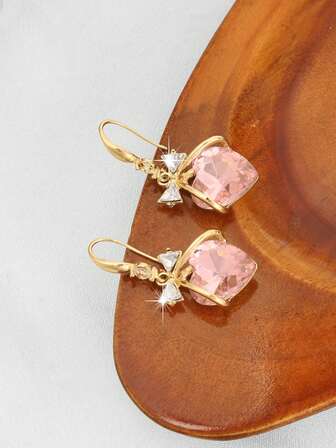 1对优雅奢华时尚独特迷人蝴蝶结心形耳环