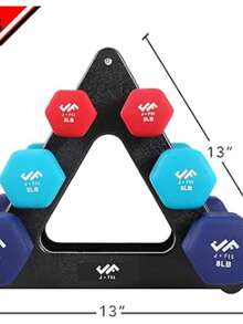 J/fit - Juego de mancuernas con estante duradero, diseño de acero e hierro sólido, recubiertas en neopreno doble, no se esquirla ni descascara, multiuso (para ejercicio, gimnasia, pilates, artes marciales mixtas, entrenamiento, escuelas, centros de rehabilitación) - Rojo - Ver 2