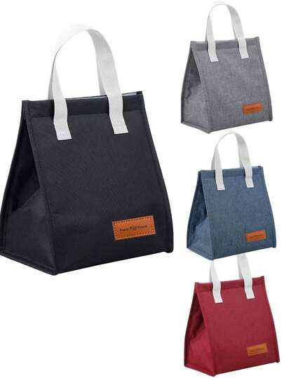 1pc Hook And Loop Sealed Insulated Lunch Bag, Leak-Proof Portable Lunch Box, Insulated Lunch Tote, Thick Aluminum Foil Lunch Bag, Brand New Solid Color Fashionable Insulated Lunch Box Bag, Handbag, Mommy Bag, Lunch Bag For Lunch Box, Lunch Container, Travel, Work, Office, School, Holiday, Vacation, Student, Men, Women, Student, Camping, Teacher